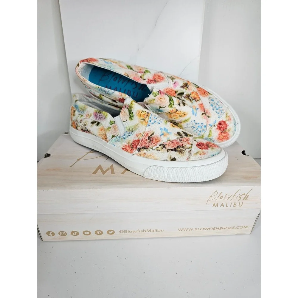 Blowfish Malibu Womens Floral Canvas Slip On Sneakers White Size 8.5